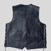 Men's Black Leather Biker Vest