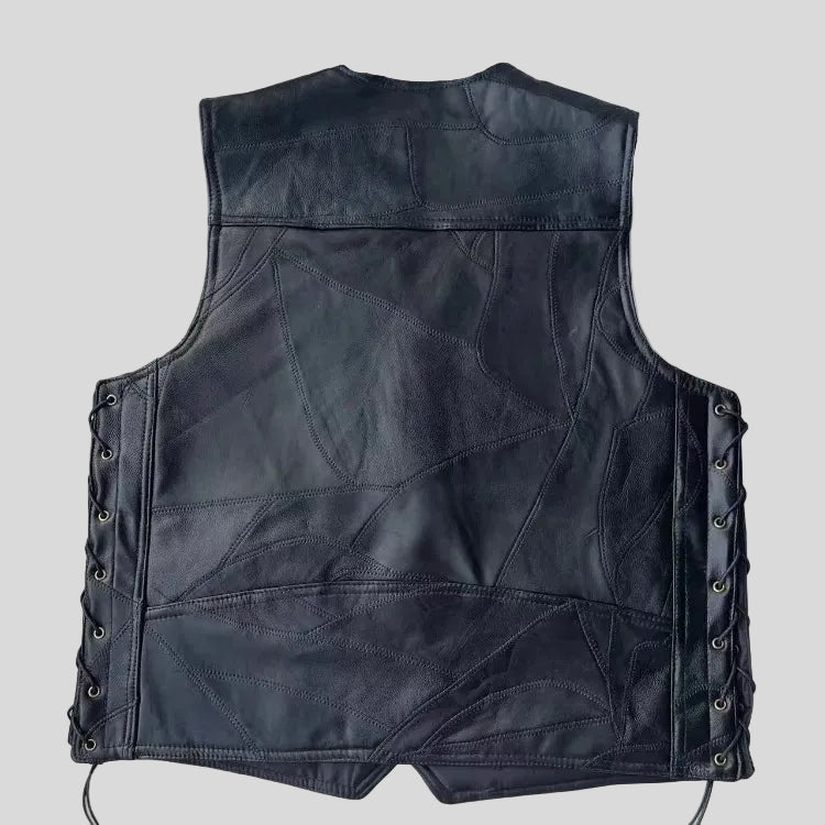 Men's Black Leather Biker Vest