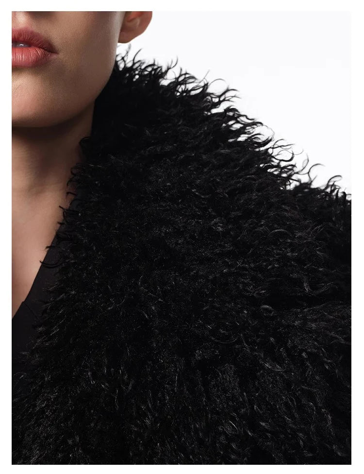 Long Faux Lamb Wool Trench Coat