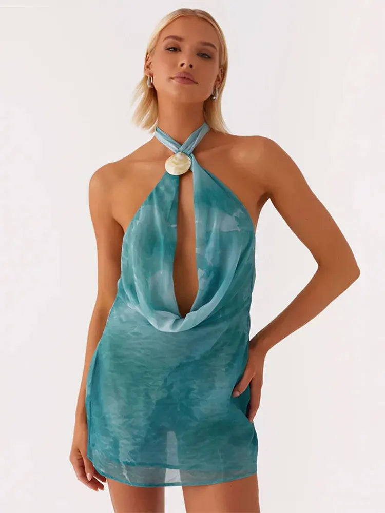 Tie-Dye Halter Mini Dress Backless & Bold Nomadic Enigma Tie-Dye Halter Mini Dress Backless & Bold Nomadic Enigma