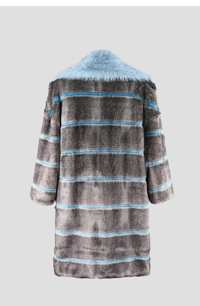 Striped Patchwork Faux Fur Coat