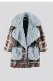 Striped Patchwork Faux Fur Coat