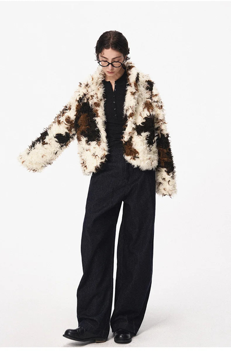 Cow Print Faux Fur Parka