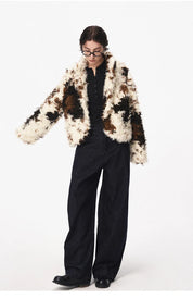 Cow Print Faux Fur Parka