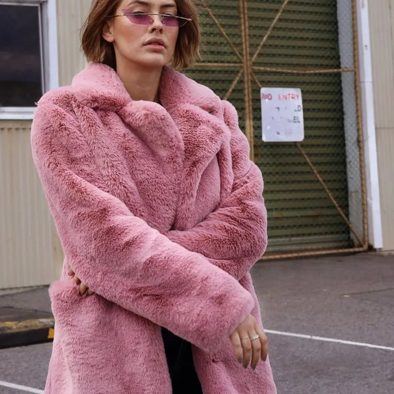 ANAEL Pink Long Fur Coat