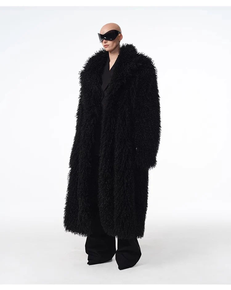 Long Faux Lamb Wool Trench Coat