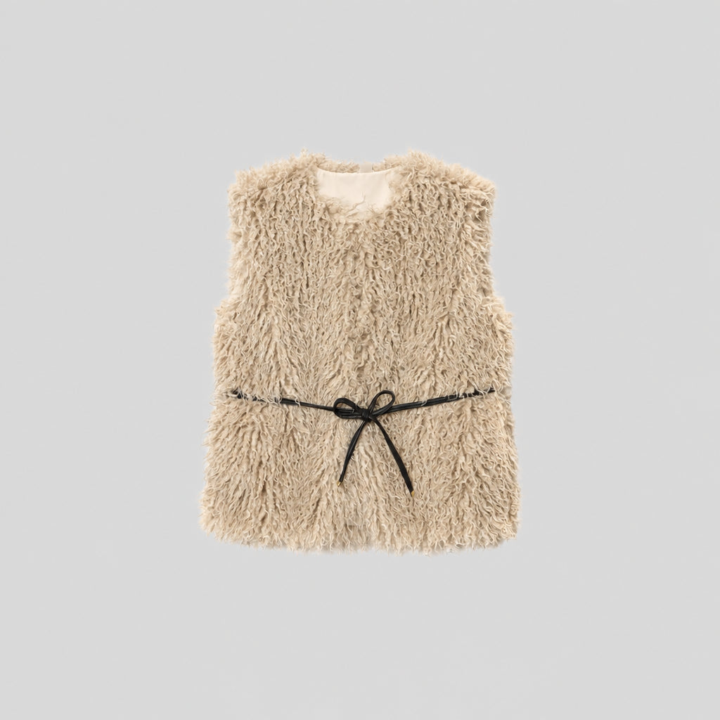 Faux Fur Vest with Lace-Up Detail