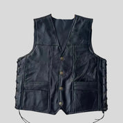 Men's Black Leather Biker Vest