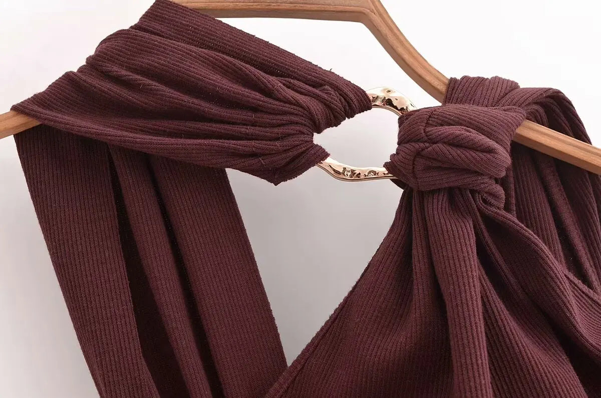 JI Brown Halter Dress