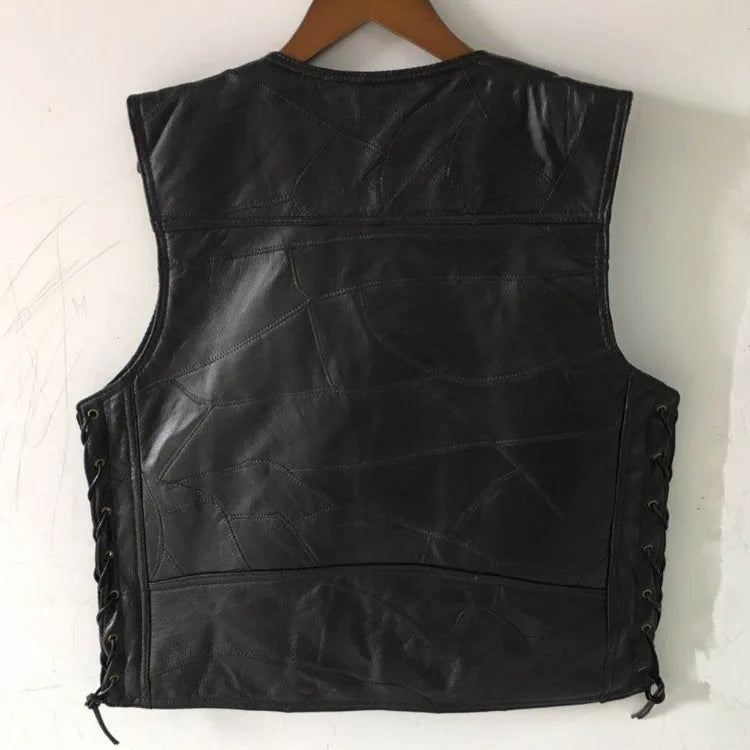 Men's Black Leather Biker Vest