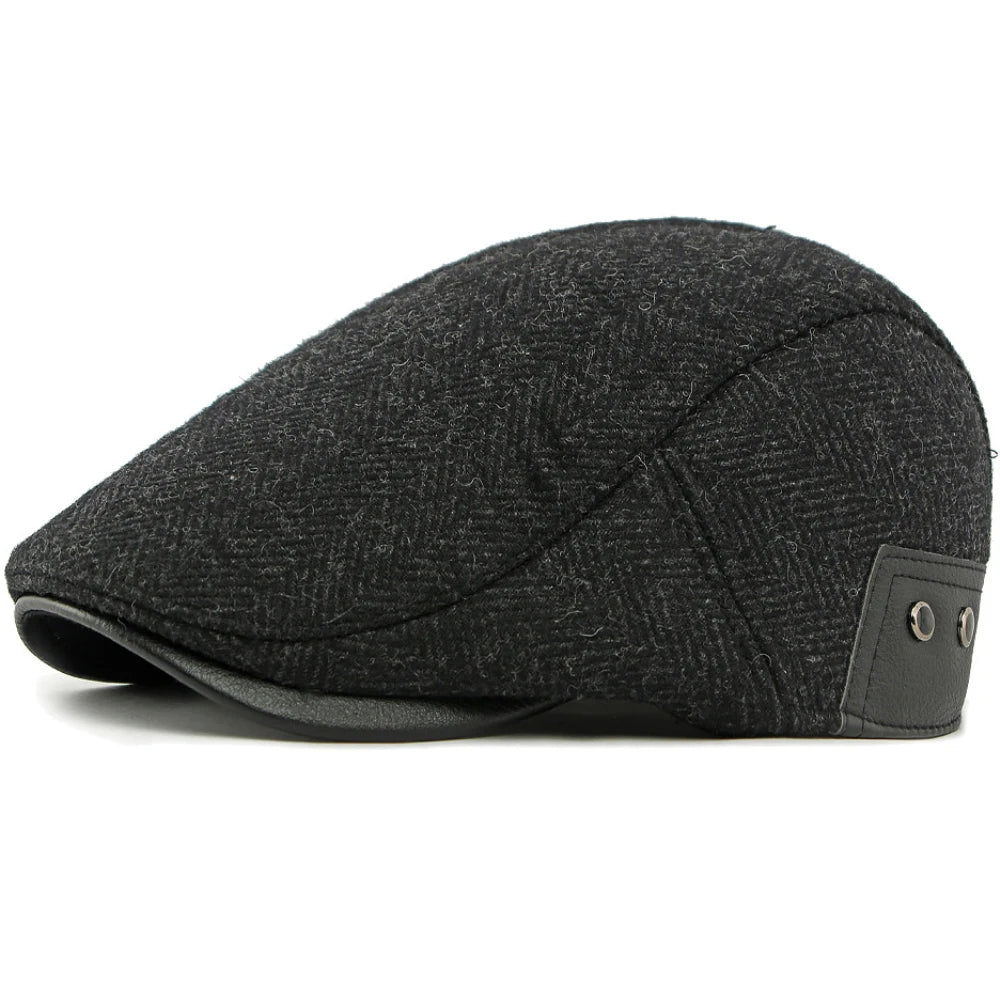 Striped Beret Hat with Ear Flaps