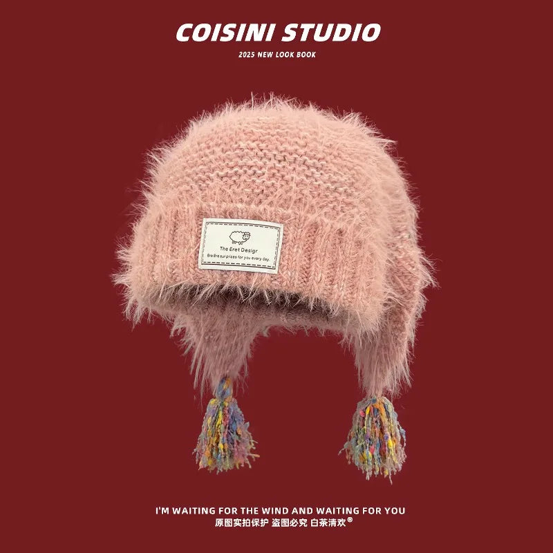 Fuzzy Fringe Ear Flap Beanie