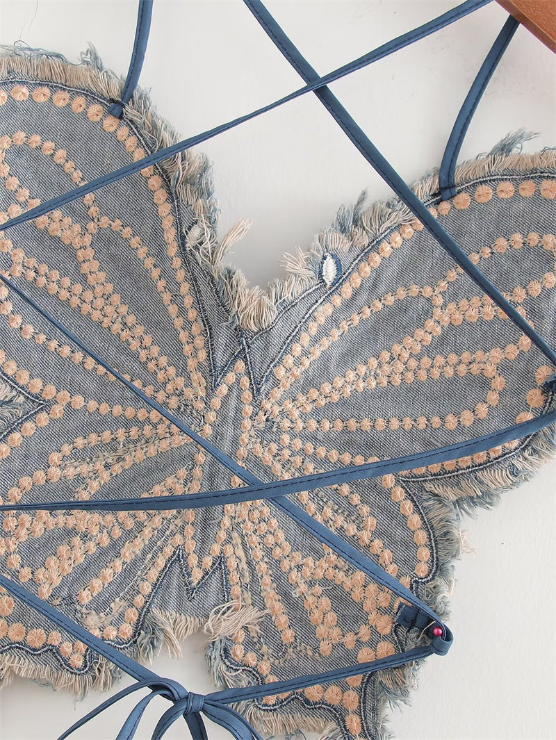 Butterfly Studded Denim Tank