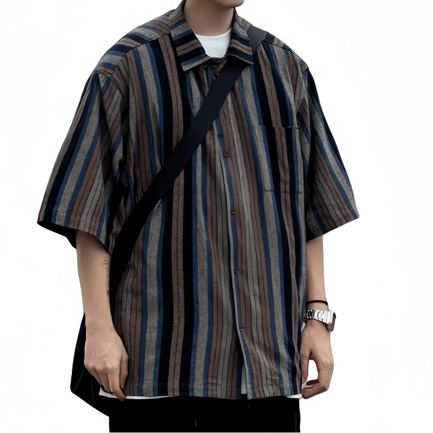 Men's Striped Cuban Collar Shirt