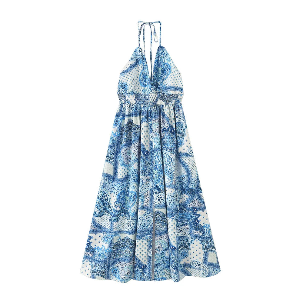 2024 Summer New Product Fashionable Casual Women'S Sexy Waist Closing V-Neck Open Back Lacing Design Sling Dress