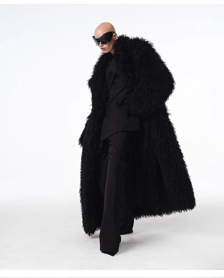 Long Faux Lamb Wool Trench Coat
