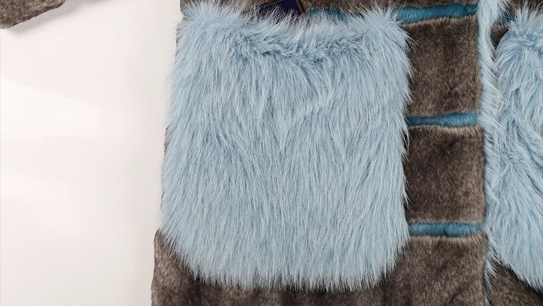 Striped Patchwork Faux Fur Coat