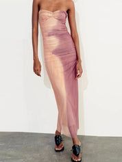 LOM Fitted Pink Strapless Dress