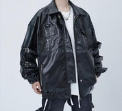 SPP Black-White Strap Leather Jacket