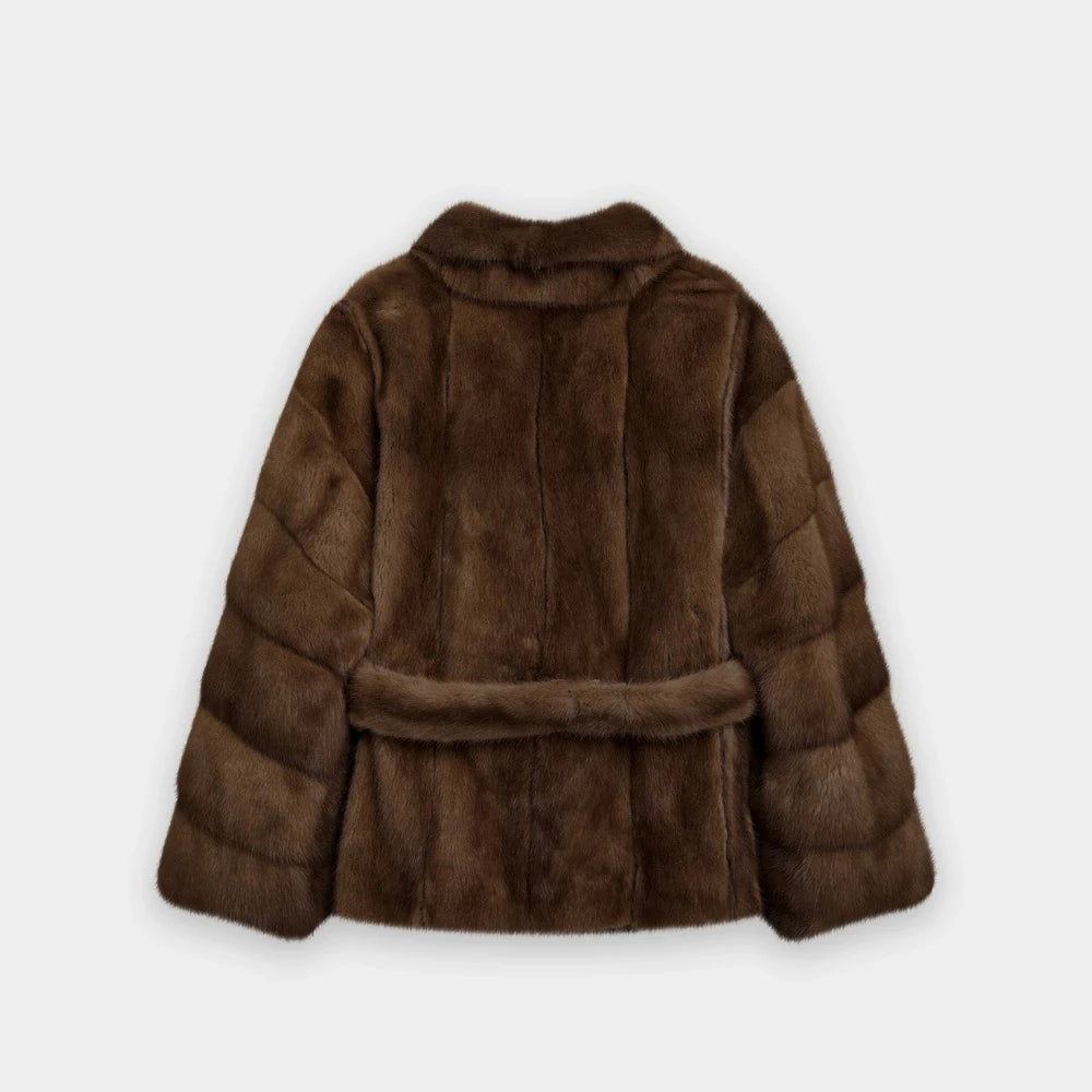 Faux Mink Fur Jacket with Belted Waist