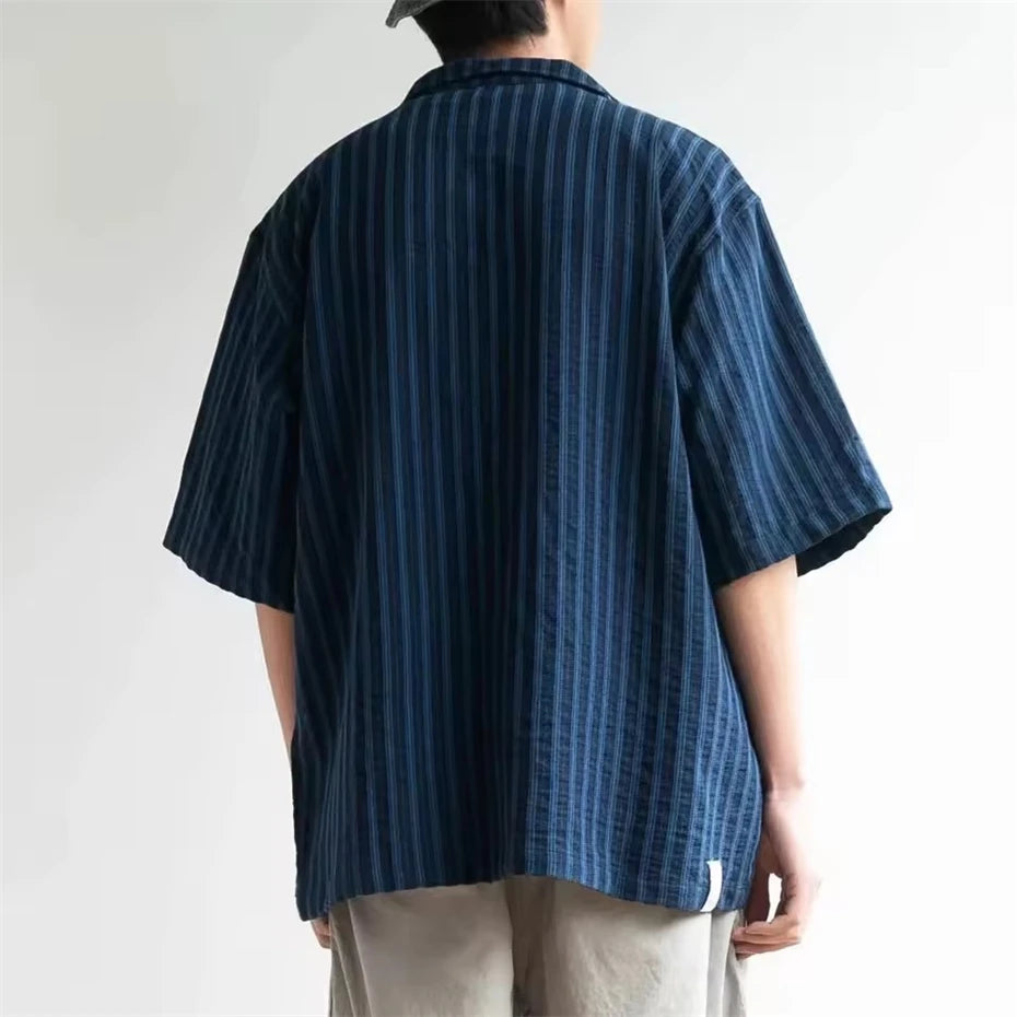 Men's Striped Cuban Collar Shirt