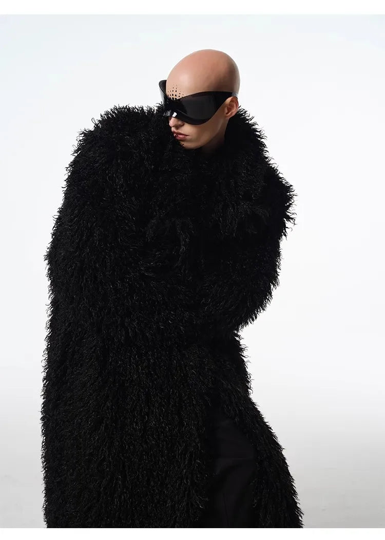 Long Faux Lamb Wool Trench Coat