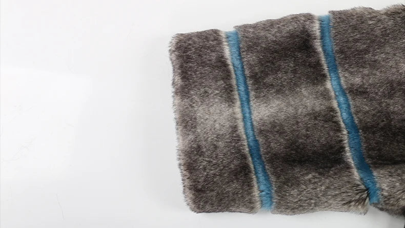 Striped Patchwork Faux Fur Coat