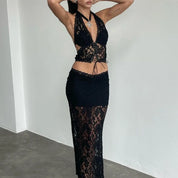 Nom Black Lace Skirt & Tank Set