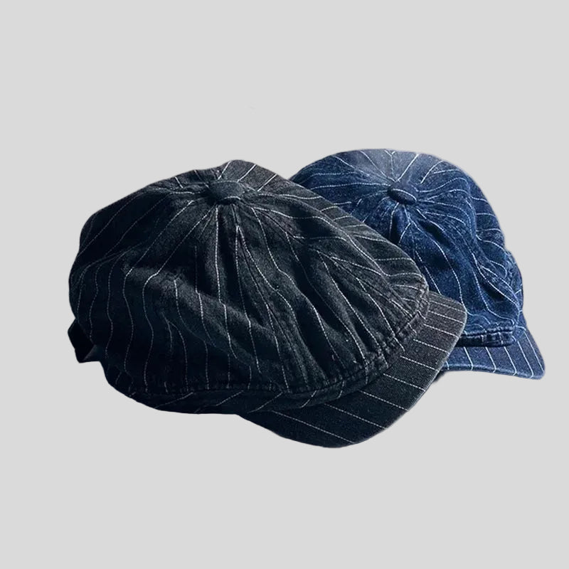 Striped Denim Newsboy Cap