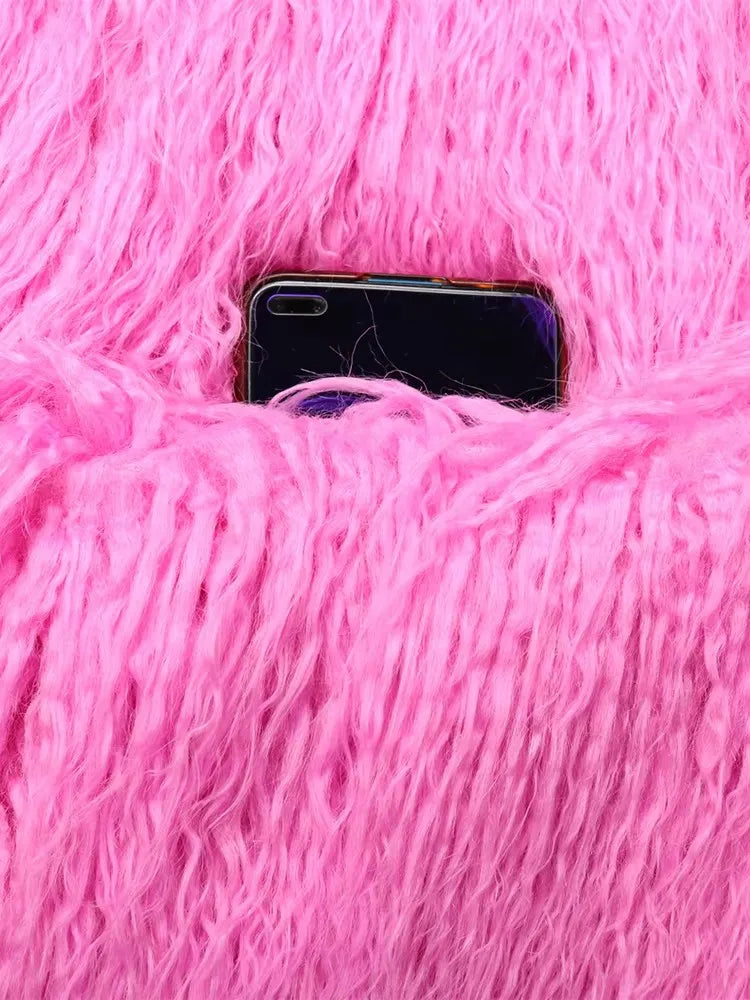 Bright Pink Shaggy Faux Fur Coat