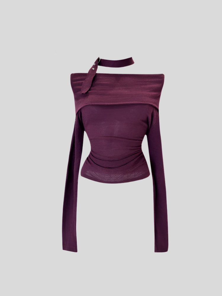 P Purple Off-Shoulder Long-Sleeve Top