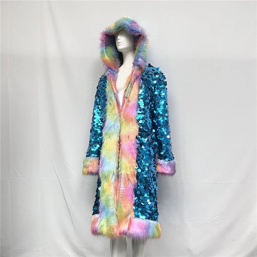 Colorful sequin fur coat - Shayli