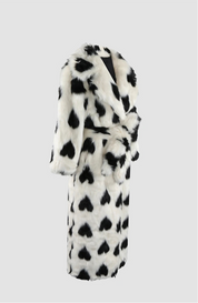 Heart Print Faux Fur Coat