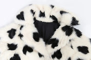 Heart Print Faux Fur Coat