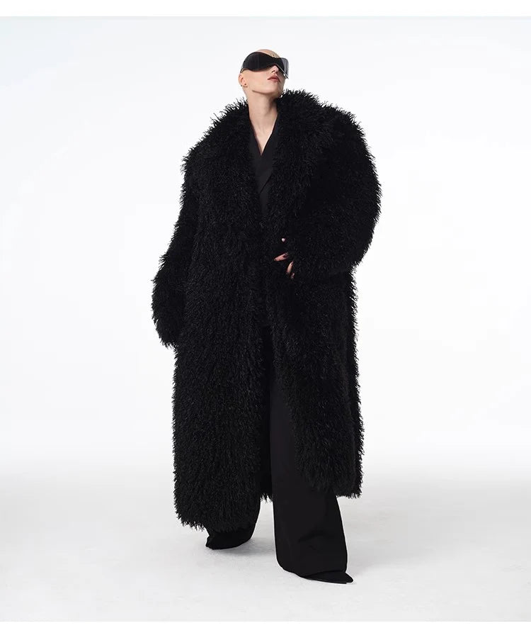 Long Faux Lamb Wool Trench Coat