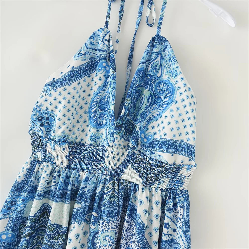 2024 Summer New Product Fashionable Casual Women'S Sexy Waist Closing V-Neck Open Back Lacing Design Sling Dress
