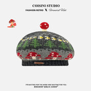 Mushroom Jacquard Knit Beret