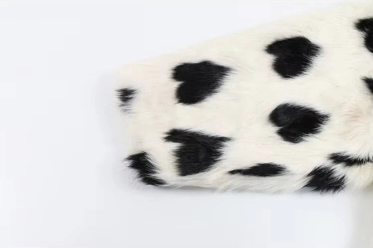 Heart Print Faux Fur Coat