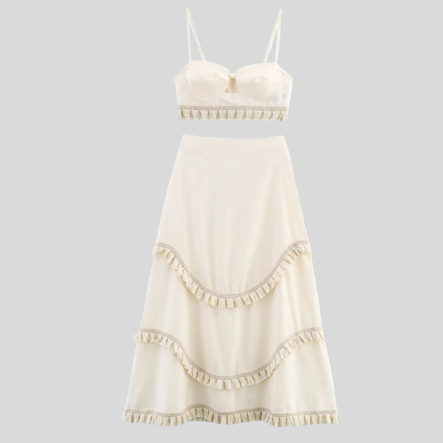 Shanti- White Top and Skirt Set with Fringes