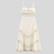 Shanti- White Top and Skirt Set with Fringes