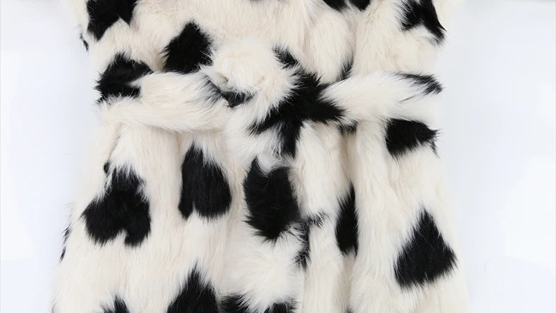 Heart Print Faux Fur Coat