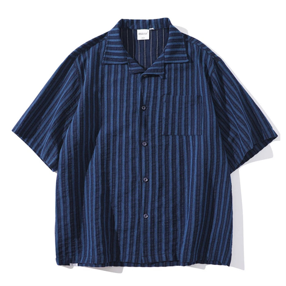 Men's Striped Cuban Collar Shirt
