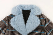 Striped Patchwork Faux Fur Coat