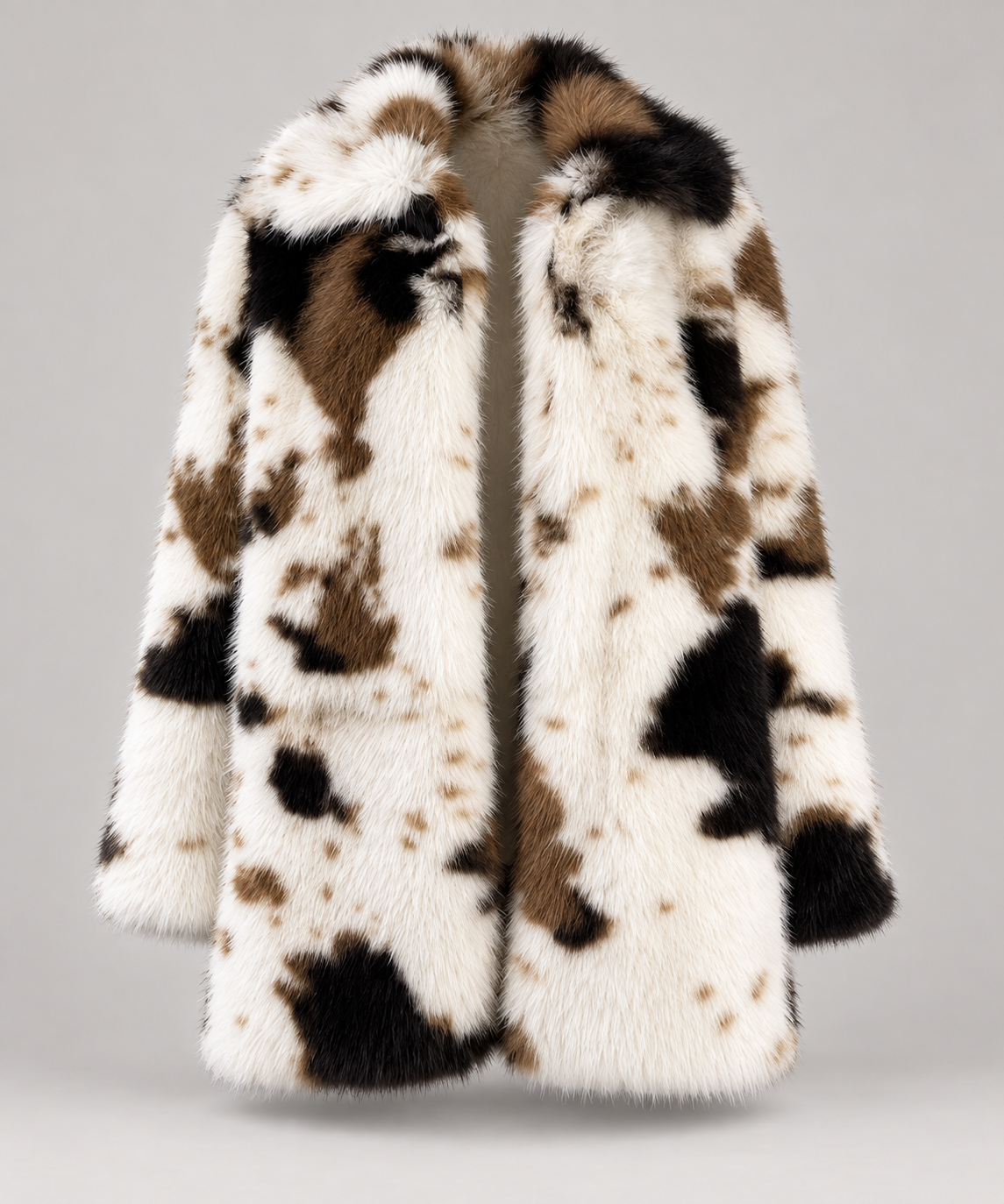 Cow Print Faux Fur Coat