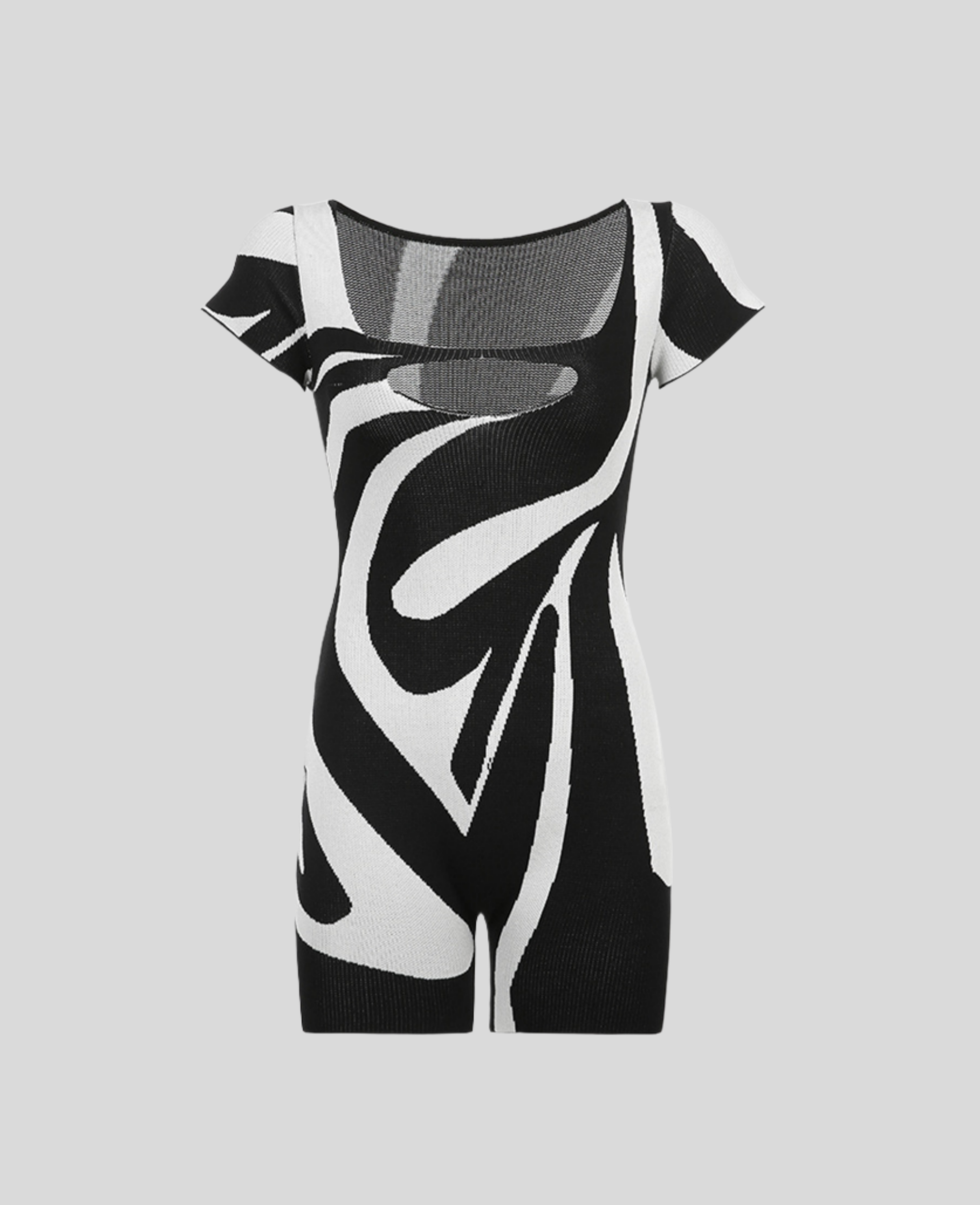 BONBON Black-and-White Fitted Romper