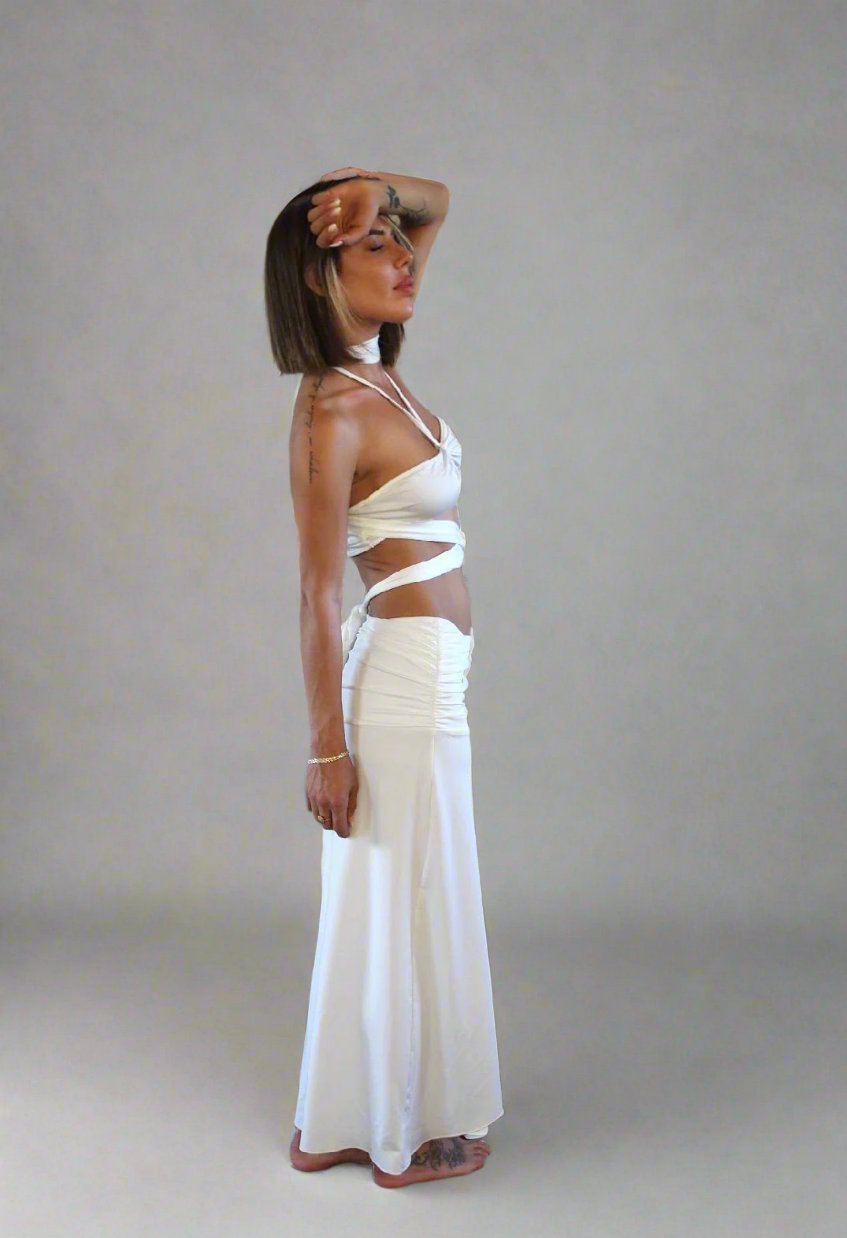 ORTAL White Tie Top & Skirt Set