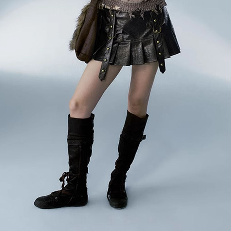 Belted Leather Mini Skirt