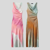 Multicolor Midi Satin Dress