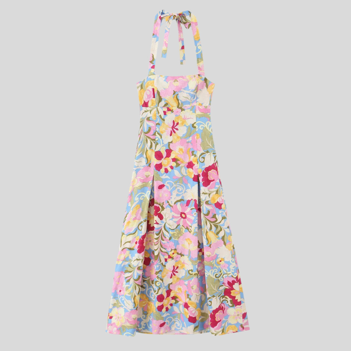 Women'S Dress Fashion Print Hanging Neck Strap Pleated Long Temperament Summer New Dress