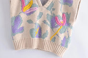 Wool Vest with Floral Weave